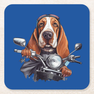 Cooler Hund-Biker, süßer Basset Hound-Hund-Fahrer Rechteckiger Pappuntersetzer