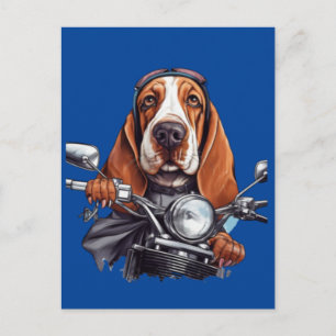 Cooler Hund-Biker, süßer Basset-Hound-Hundetreiber Postkarte