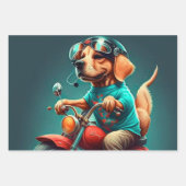 Cooler Hund, der eine Motorradgeschenktasche fährt Geschenkpapier Set (Vorderseite 3)