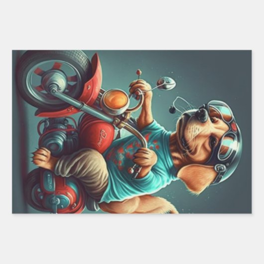 Cooler Hund, der eine Motorradgeschenktasche fährt Geschenkpapier Set (Vorderseite)