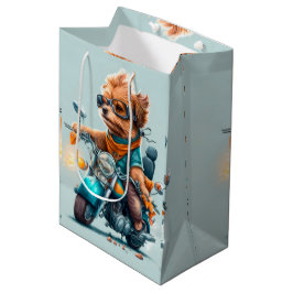 Cooler Hund, der eine Motorradgeschenktasche fährt Mittlere Geschenktüte