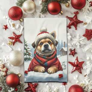 Cooler Hund in Preppy Winter Attraktion und Hat Wi Geschirrtuch