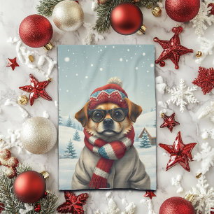 Cooler Hund in Preppy Winter Attraktion und Hat Wi Geschirrtuch