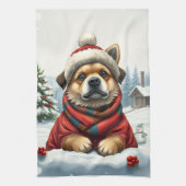 Cooler Hund in Preppy Winter Attraktion und Hat Wi Geschirrtuch (Vertikal)