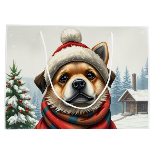 Cooler Hund in Preppy Winter Attraktion und Hat Wi Große Geschenktüte (Rückseite)