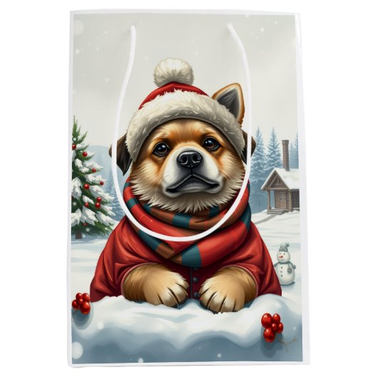 Cooler Hund in Preppy Winter Attraktion und Hat Wi Mittlere Geschenktüte (Vorderseite)