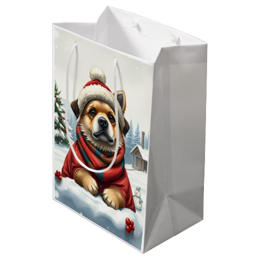 Cooler Hund in Preppy Winter Attraktion und Hat Wi Mittlere Geschenktüte (Rückseite Schrägansicht)