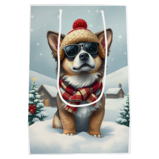 Cooler Hund in Preppy Winter Attraktion und Hat Wi Mittlere Geschenktüte (Rückseite)