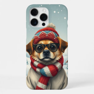Cooler Hund in Preppy Winterkleid und Hut iPhone 16 Pro Max Hülle