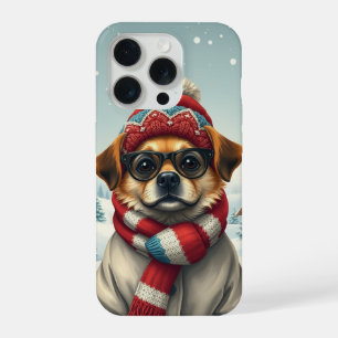 Cooler Hund in Preppy Winterkleid und Hut iPhone 15 Pro Hülle