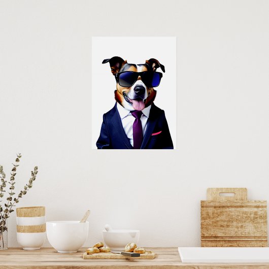 Cooler Hund in Sonnenbrille und Anzug, Hund Busine Poster (Küche)
