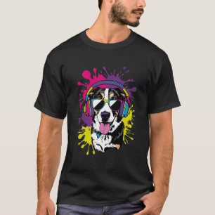 Cooler Hund mit Kopfhörern Pop Art Design T-Shirt