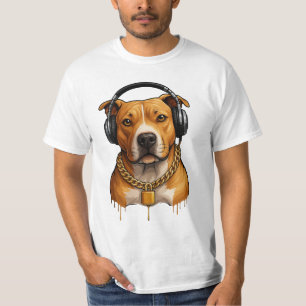 Cooler Hund mit Kopfhörern und Goldketten - Urban  T-Shirt
