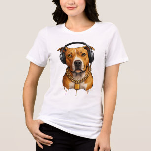 Cooler Hund mit Kopfhörern und Goldketten - Urban Tri-Blend Shirt