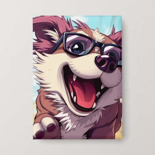 Cooler Hund mit Sonnenbrille Button (Vorderseite)