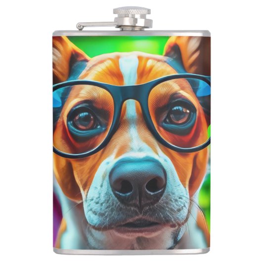 Cooler Hund mit Sonnenbrille Flachmann (Vorderseite)