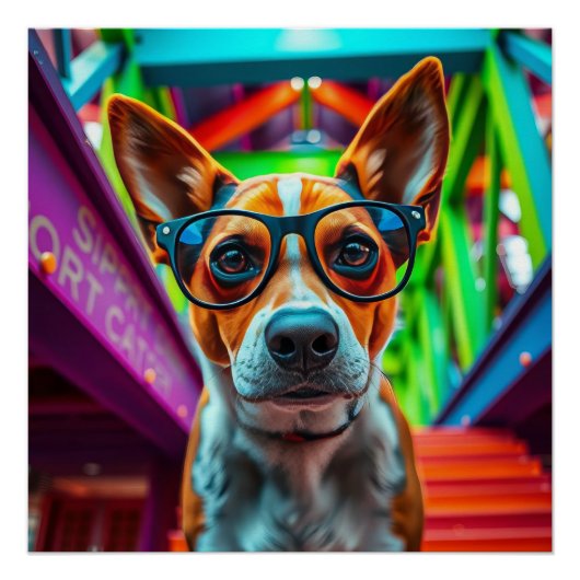 Cooler Hund mit Sonnenbrille Poster (Vorderseite)