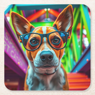 Cooler Hund mit Sonnenbrille Rechteckiger Pappuntersetzer