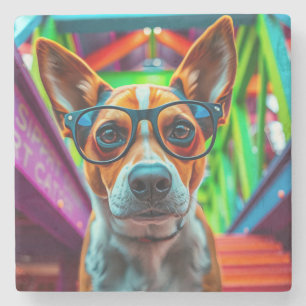 Cooler Hund mit Sonnenbrille Steinuntersetzer