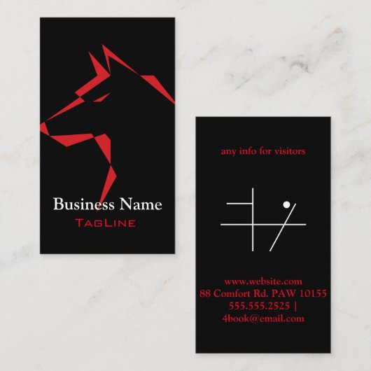 cooler Hund Red auf Black Business Card Visitenkarte (Vorne/Hinten)