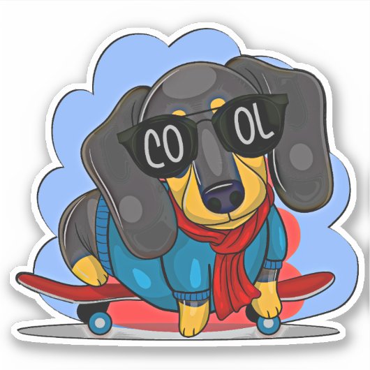 Cooler Hund Skateboarder 4" Kiss Cut Vinyl Sticker (Vorderseite)