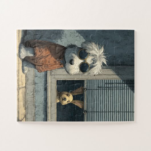 Cooler Hund und neugieriges Jigsaw Puzzle (Horizontal)