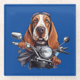 Cooler Hundbiker, niedlicher Hundeschlittenfahrer Glasuntersetzer