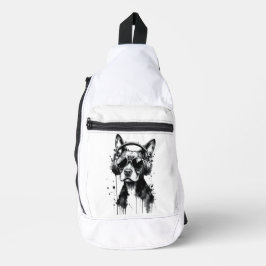 Cooler Hundekopfhörer Niedlich Haustiere Schwarzwe Crossbody Bag