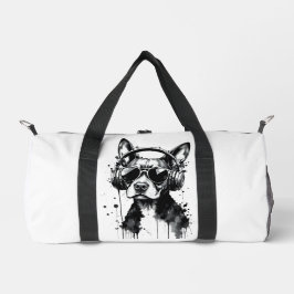 Cooler Hundekopfhörer Niedlich Haustiere Schwarzwe Duffle Bag