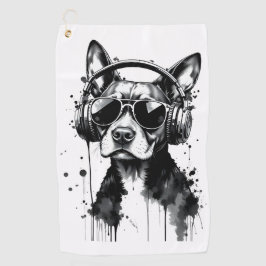 Cooler Hundekopfhörer Niedlich Haustiere Schwarzwe Golfhandtuch