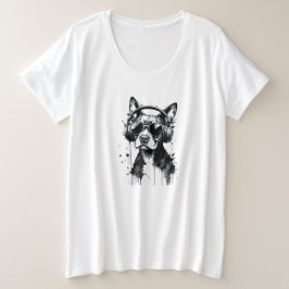 Cooler Hundekopfhörer Niedlich Haustiere Schwarzwe Große Größe T-Shirt