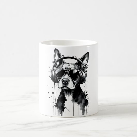 Cooler Hundekopfhörer Niedlich Haustiere Schwarzwe Kaffeetasse (Mittel)