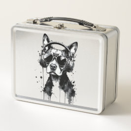 Cooler Hundekopfhörer Niedlich Haustiere Schwarzwe Metall Brotdose