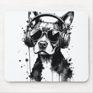 Cooler Hundekopfhörer Niedlich Haustiere Schwarzwe Mousepad