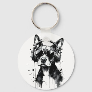Cooler Hundekopfhörer Niedlich Haustiere Schwarzwe Schlüsselanhänger