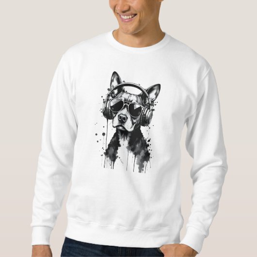 Cooler Hundekopfhörer Niedlich Haustiere Schwarzwe Sweatshirt (Vorderseite)