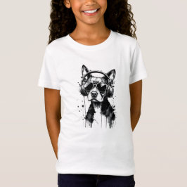 Cooler Hundekopfhörer Niedlich Haustiere Schwarzwe T-Shirt