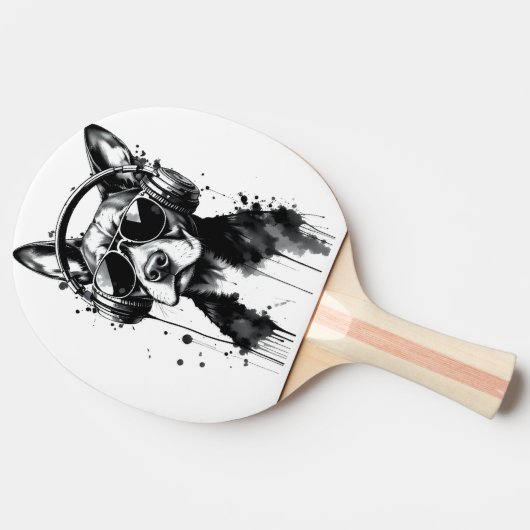 Cooler Hundekopfhörer Niedlich Haustiere Schwarzwe Tischtennis Schläger (Seitenansicht)