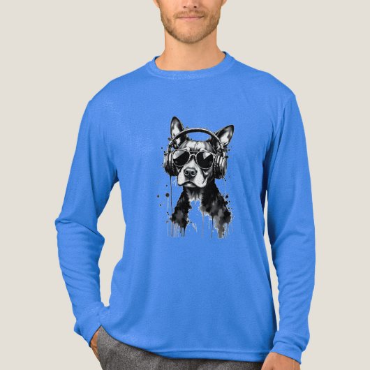 Cooler Hundekopfhörer Niedlich Haustiere Schwarzwe Tri-Blend Shirt (Vorderseite)