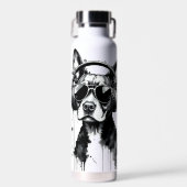 Cooler Hundekopfhörer Niedlich Haustiere Schwarzwe Trinkflasche (Vorne)