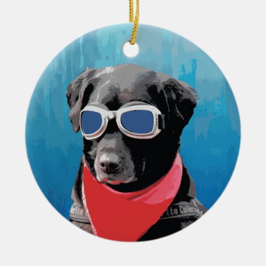 Cooler Hundeschwarz-Labradorrote Keramik Ornament (Vorne)
