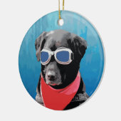 Cooler Hundeschwarz-Labradorrote Keramik Ornament (Links)