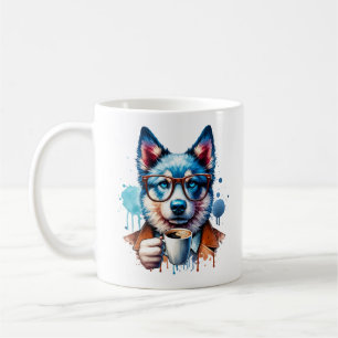Cooler Husky mit Kaffee - Hipster Hunde Kunst Tass Kaffeetasse