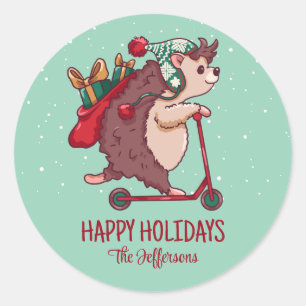 Cooler Igel Weihnachten Schnee Winter Urlaub Runder Aufkleber