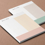 Cooler Individuelle Name Moderner Beige Sand Peach Notizblock<br><div class="desc">Dieses coole, moderne, in individuelle Name gehaltene Kolorblock-Notizblock weist einen gediegenen, tri-farbenen Hintergrund in Weiß, Rost und Beige auf. Es gibt die Option Datumsraum und individuelle Name-Anpassung. Jede der Farbblöcke hilft, Notizen zu priorisieren und zu organisieren. Die untere peachy orange Fläche kann für Erinnerungen verwendet werden. Frische, moderne Farben helfen...</div>