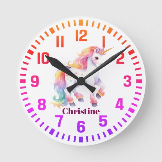 Cooler Individuelle Name Rainbow Unicorn Runde Wanduhr (Vorderseite)
