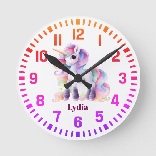 Cooler Individuelle Name Rainbow Unicorn Runde Wanduhr (Vorderseite)