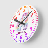 Cooler Individuelle Name Rainbow Unicorn Runde Wanduhr (Winkel)