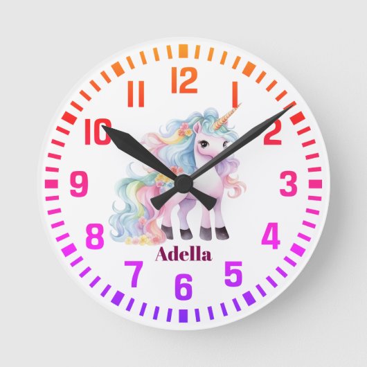 Cooler Individuelle Name Rainbow Unicorn Runde Wanduhr (Vorderseite)