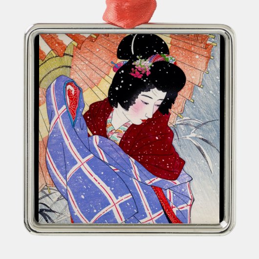 Cooler japanischer Dame Silbernes Ornament (Vorne)